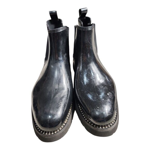 Naturalizer Women's Luna Chelsea Rain Boots Sz 8 Black Glossy Rhinestones - Picture 2 of 8